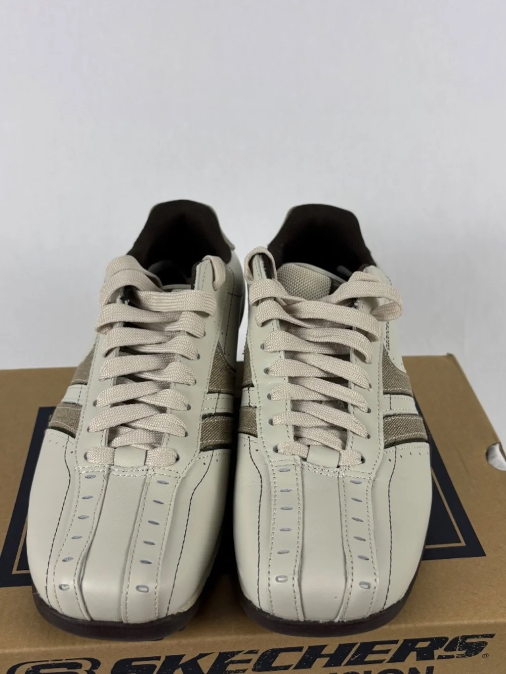 Skechers, Cream, Leather, Lace-Up, Sneakers, Brown Accents, size 8.5 urban track